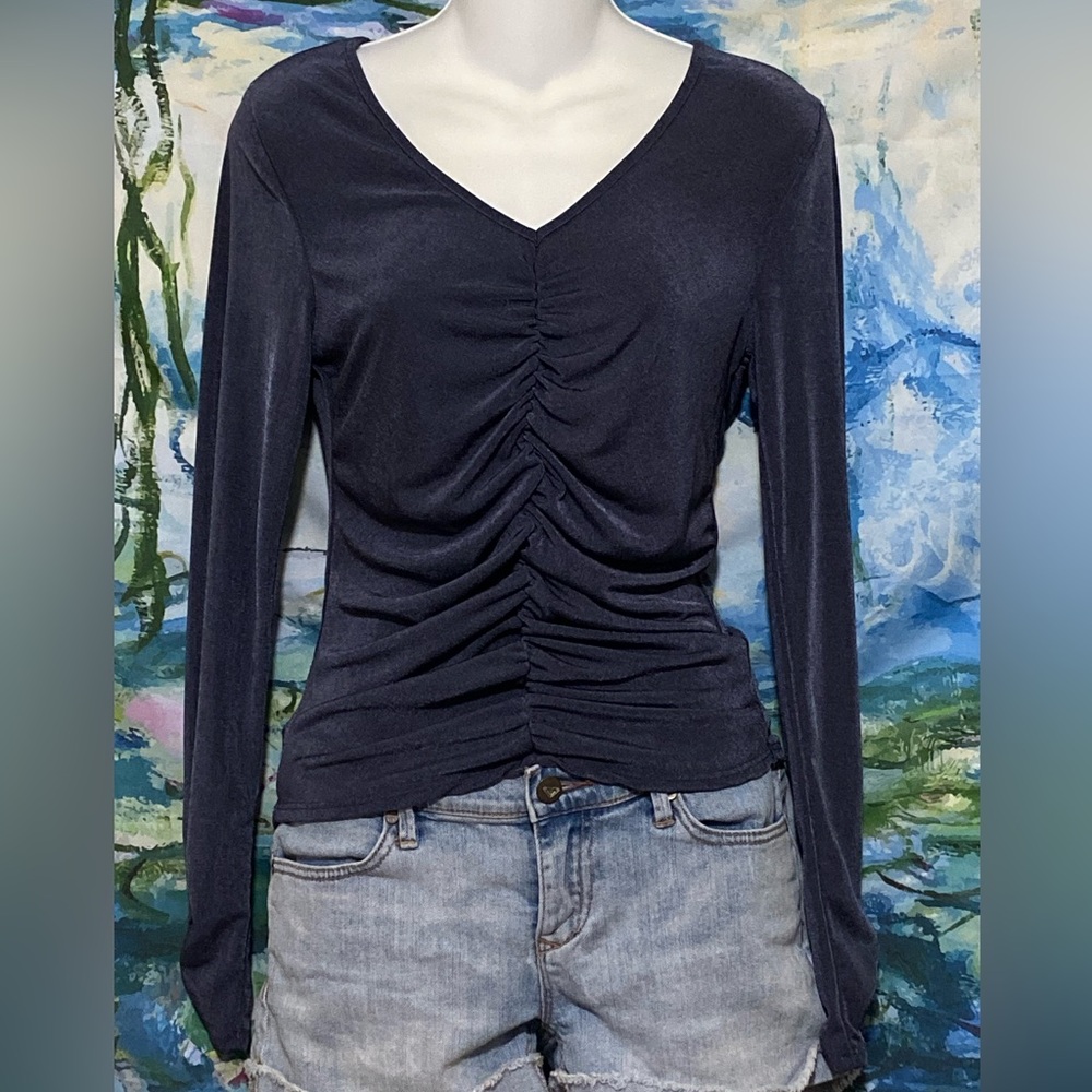 Elegant Blue Ruched Women's Top